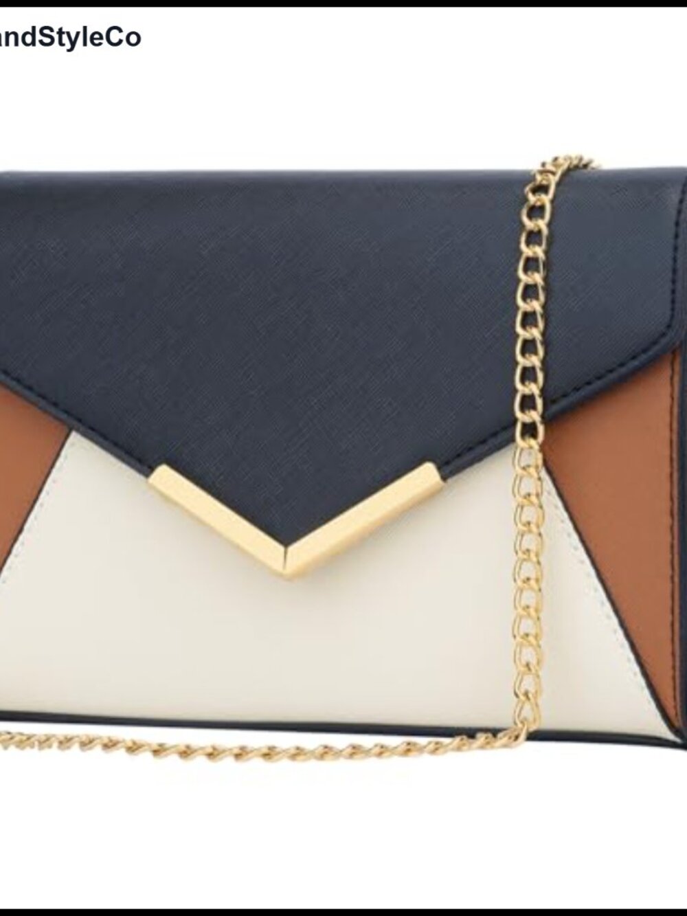 Faux Saffiano Leather Evening Clutch with Detachable Chain Strap